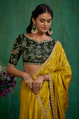 Elegant Gold Satin Jacquard Embroidery Ready to Wear Saree - Shop Now Online-RTW-4378
